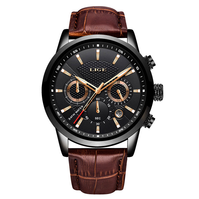 LIGE Watches Men Top Brand Luxury, Leather Quartz Sport Watch for Men, Business Clock, Waterproof Chronograph