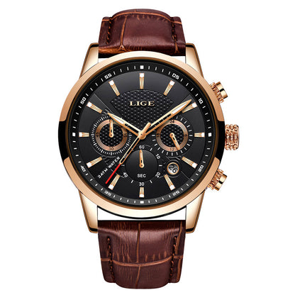 LIGE Watches Men Top Brand Luxury, Leather Quartz Sport Watch for Men, Business Clock, Waterproof Chronograph