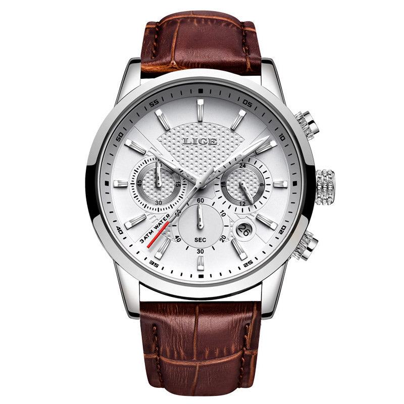 LIGE Watches Men Top Brand Luxury, Leather Quartz Sport Watch for Men, Business Clock, Waterproof Chronograph