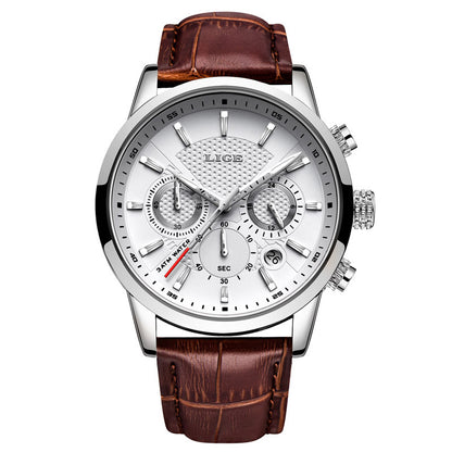 LIGE Watches Men Top Brand Luxury, Leather Quartz Sport Watch for Men, Business Clock, Waterproof Chronograph