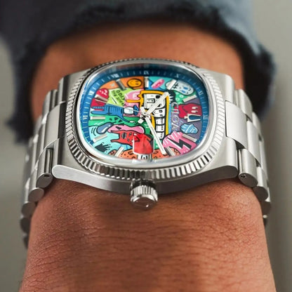 Genuine Mens Square Luxury Watch, High Quality Stainless Steel Strap, Waterproof Quartz Gift Timepiece