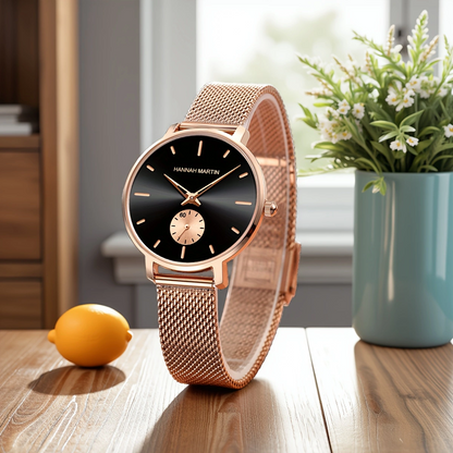 Top Brand Hannah Martin Women Watch, Original Quartz Movement, Fashion Stainless Steel Mesh Belt Dress Watch