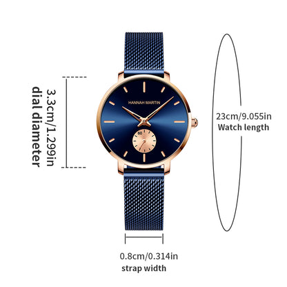 Top Brand Hannah Martin Women Watch, Original Quartz Movement, Fashion Stainless Steel Mesh Belt Dress Watch