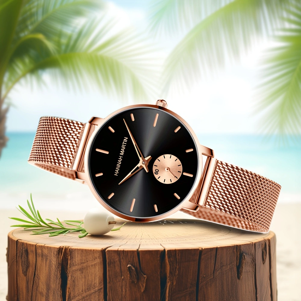 Top Brand Hannah Martin Women Watch, Original Quartz Movement, Fashion Stainless Steel Mesh Belt Dress Watch