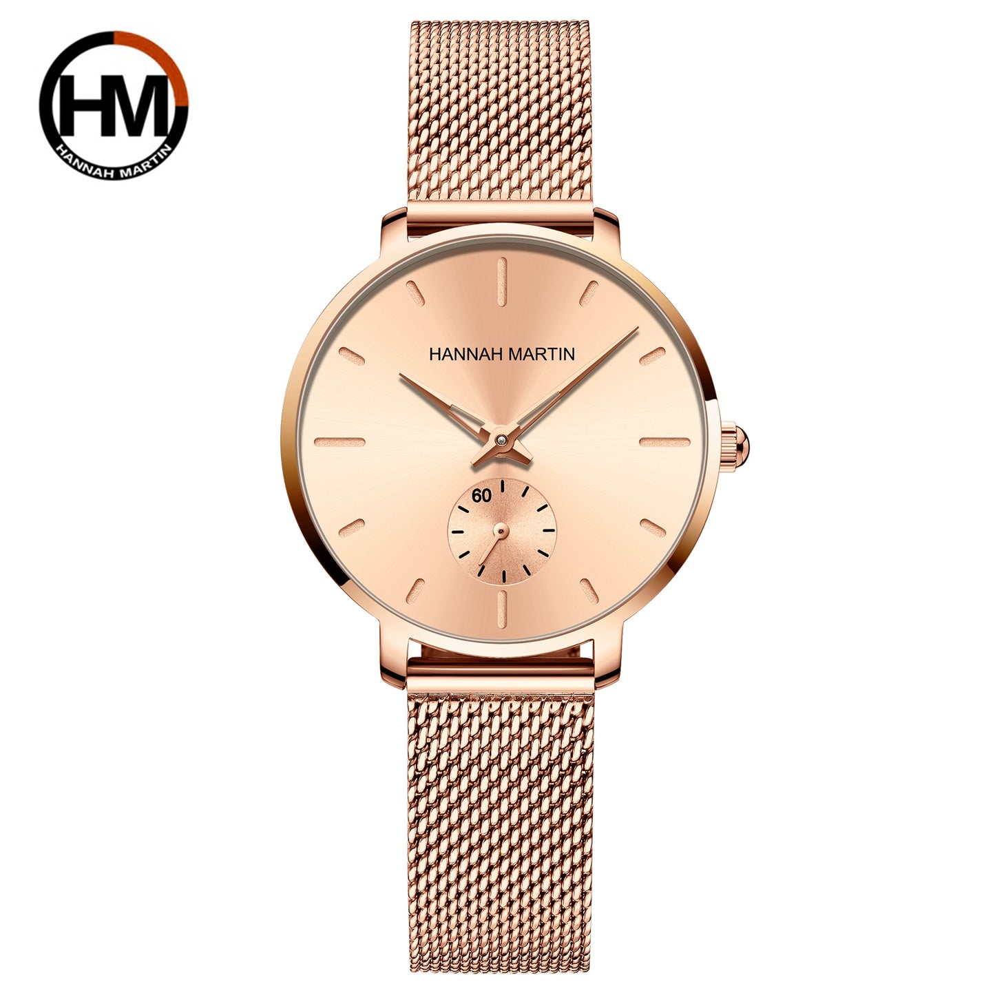 Top Brand Hannah Martin Women Watch, Original Quartz Movement, Fashion Stainless Steel Mesh Belt Dress Watch
