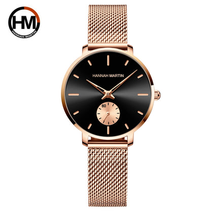 Top Brand Hannah Martin Women Watch, Original Quartz Movement, Fashion Stainless Steel Mesh Belt Dress Watch
