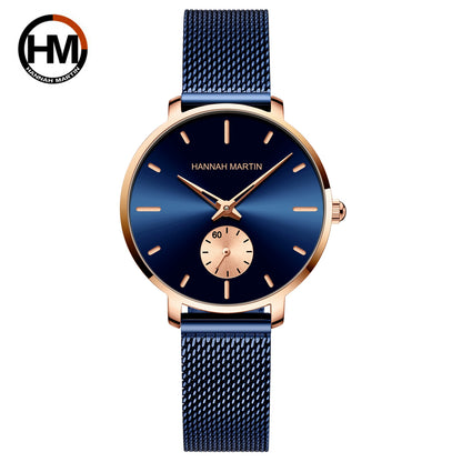 Top Brand Hannah Martin Women Watch, Original Quartz Movement, Fashion Stainless Steel Mesh Belt Dress Watch
