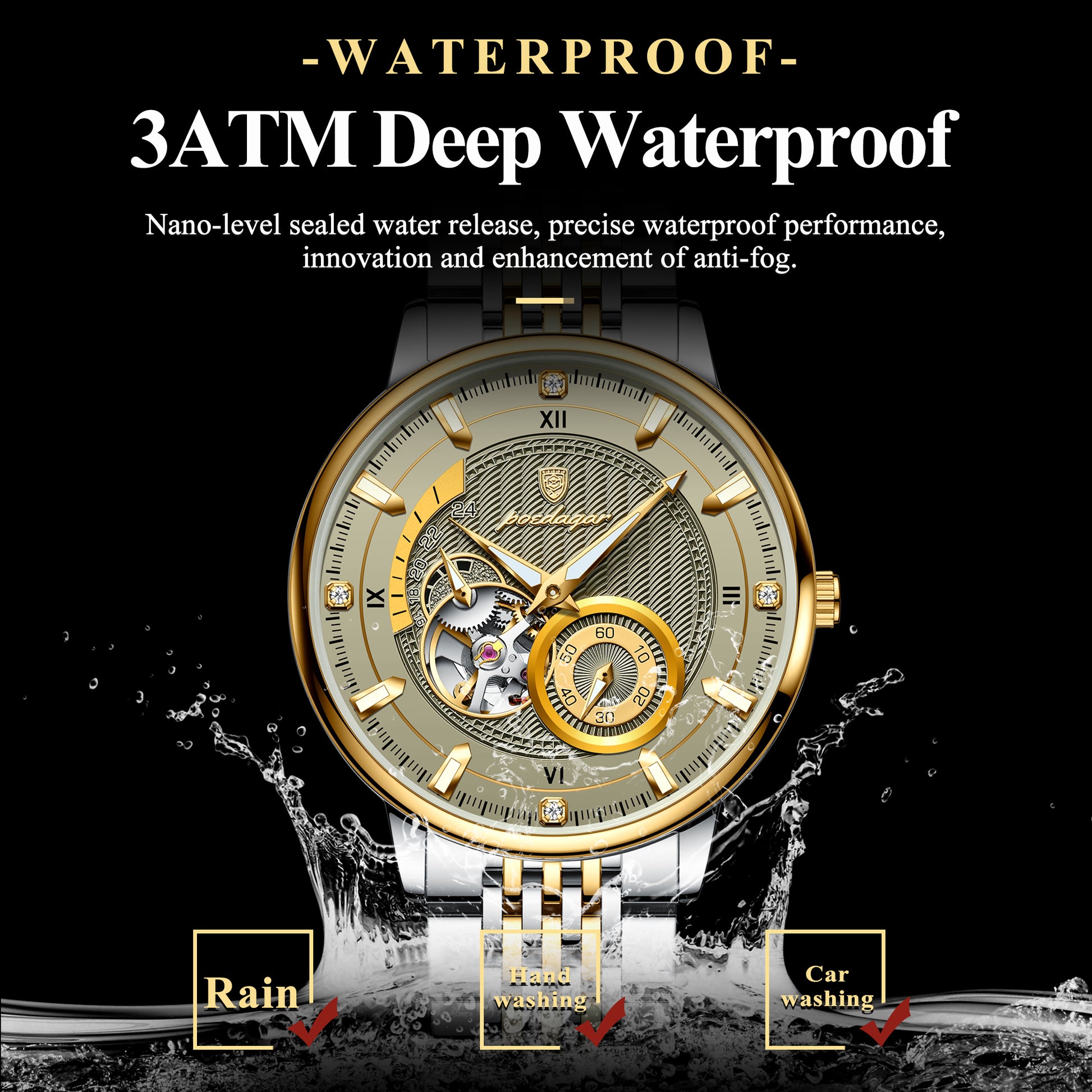 POEDAGAR Luxury Man Wristwatch, Hollow Tourbillon Stainless Steel Watch, Automatic Mechanical Luminous Men Reloj