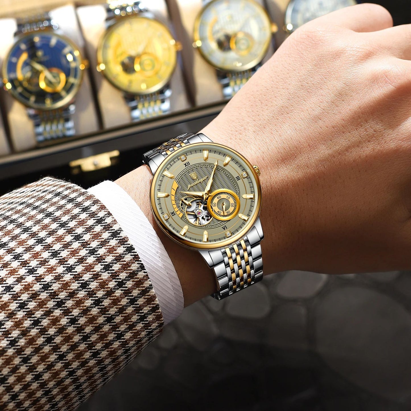 POEDAGAR Luxury Man Wristwatch, Hollow Tourbillon Stainless Steel Watch, Automatic Mechanical Luminous Men Reloj