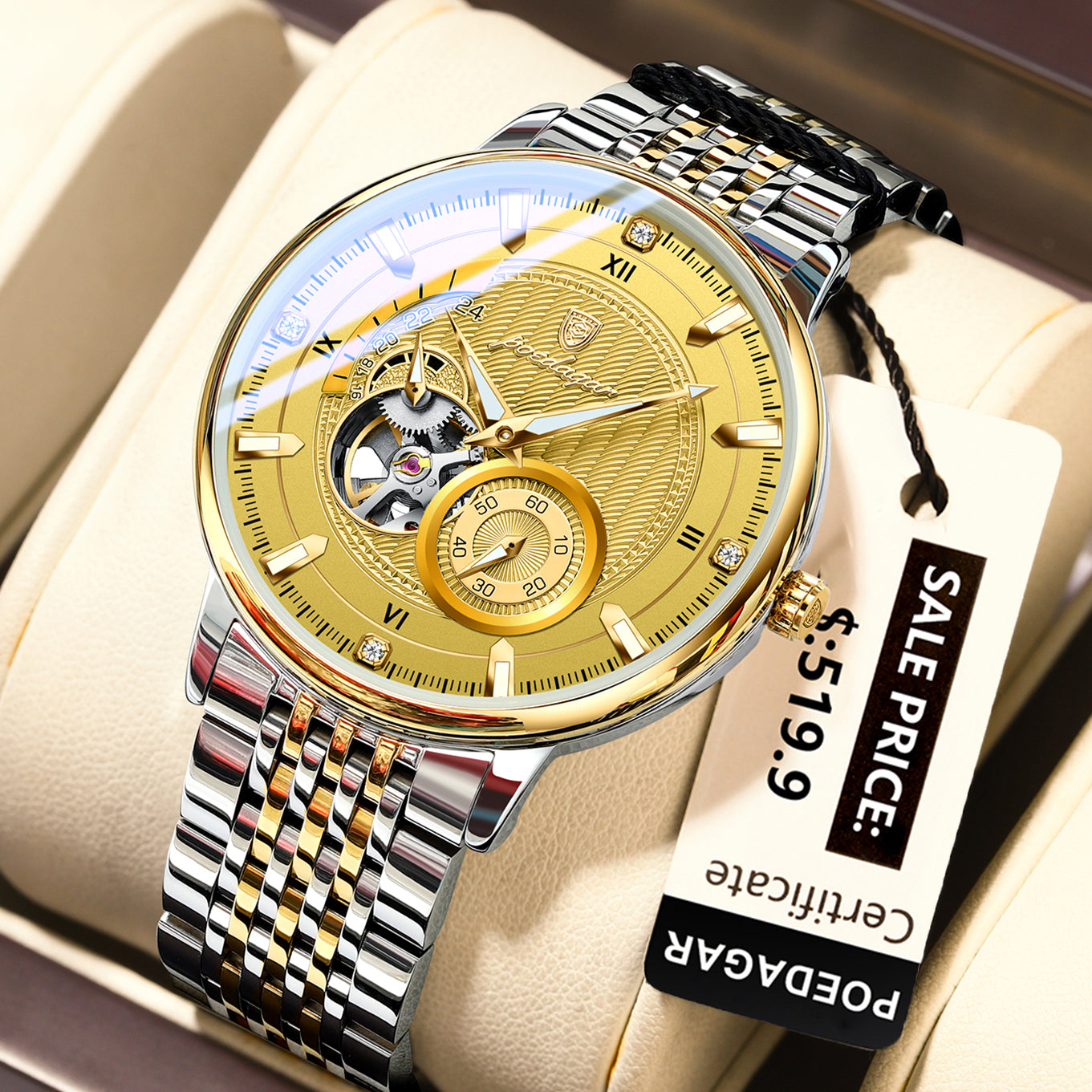 POEDAGAR Luxury Man Wristwatch, Hollow Tourbillon Stainless Steel Watch, Automatic Mechanical Luminous Men Reloj