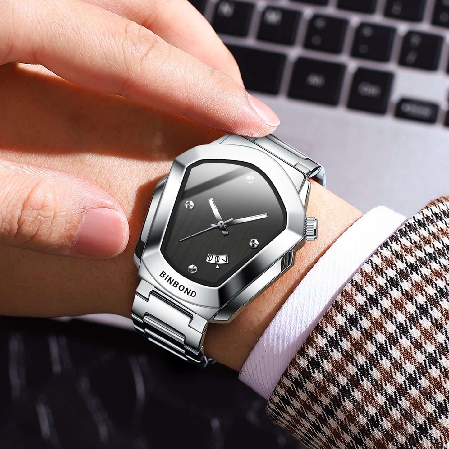 BINBOND Fashion Men Watch for 2025, Motorcycle Concept Large Face Watch, Business Style Waterproof Timepiece