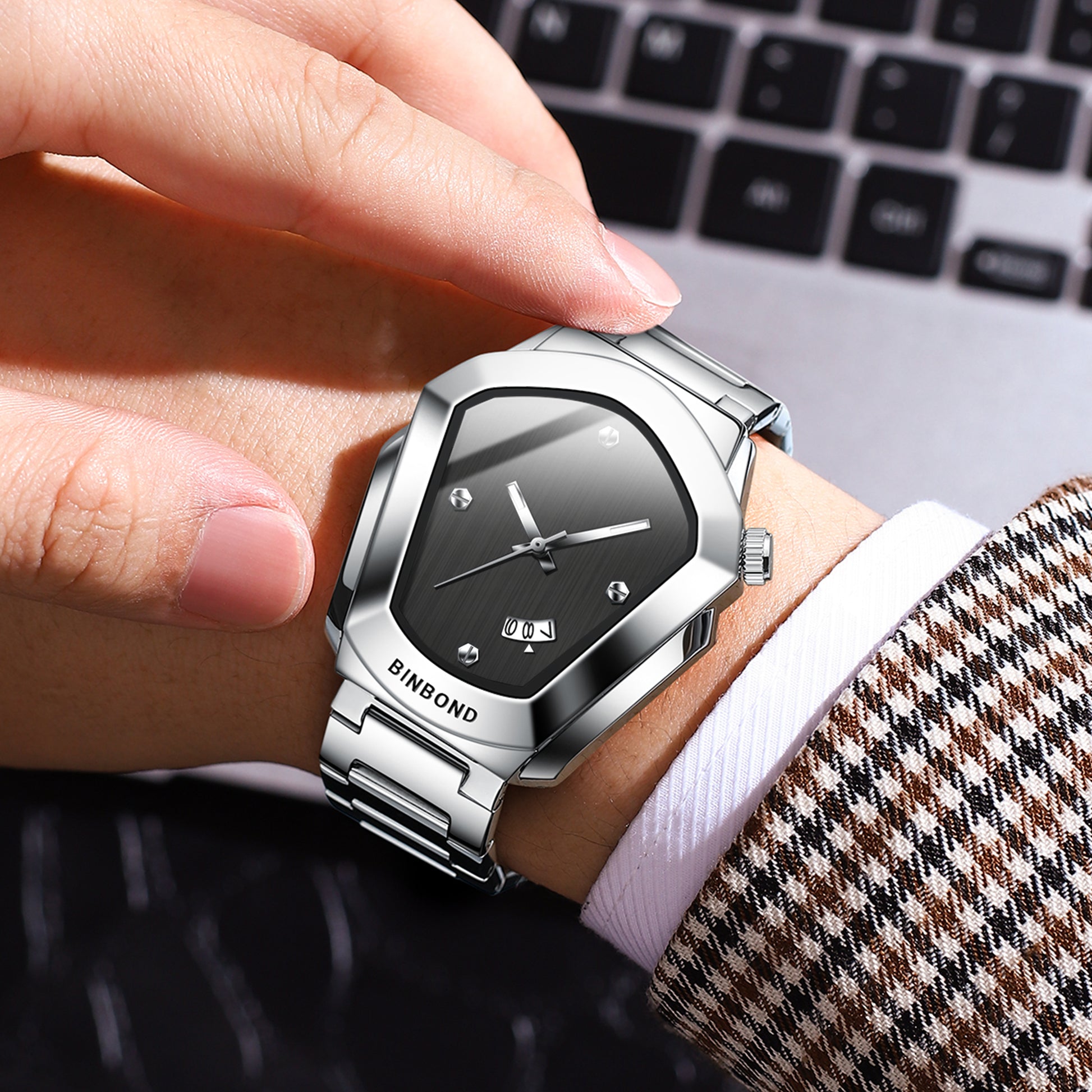 BINBOND Fashion Men Watch for 2025, Motorcycle Concept Large Face Watch, Business Style Waterproof Timepiece