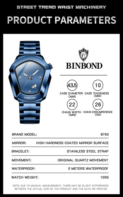 BINBOND Fashion Men Watch for 2025, Motorcycle Concept Large Face Watch, Business Style Waterproof Timepiece