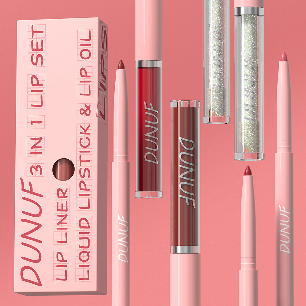 3 In 1 Doe Lips Matte Lip Liner Lip Gloss Lip Oil Waterproof Long Lasting Formula Nonflaking Finish 2
