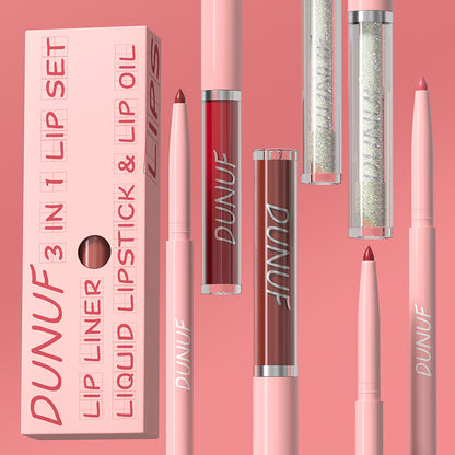 3 In 1 Doe Lips Matte Lip Liner Lip Gloss Lip Oil Waterproof Long Lasting Formula Nonflaking Finish 2
