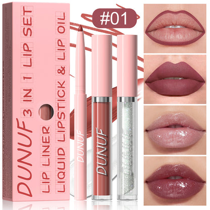 3 In 1 Doe Lips Matte Lip Liner Lip Gloss Lip Oil Waterproof Long Lasting Formula Nonflaking Finish 15