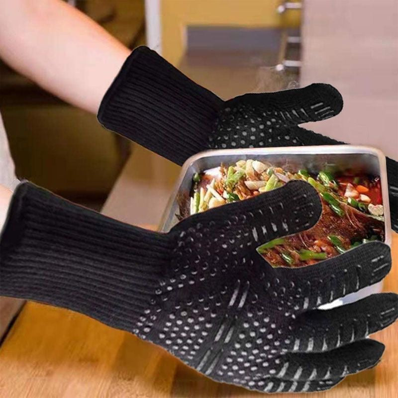 Heat Resistant Grilling Gloves, Silicone Non-Slip BBQ Oven Mitts for Cooking, Baking, Welding