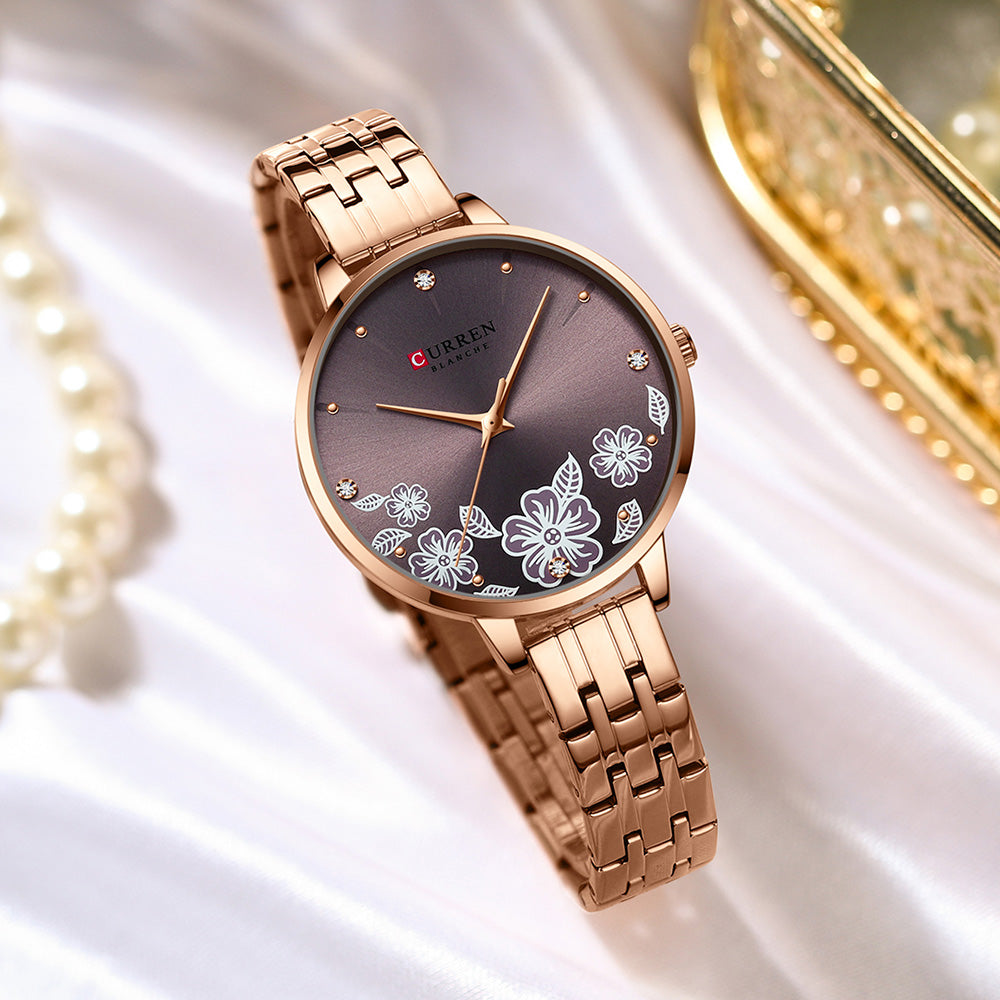 CURREN Fashion Women Watches Stainless Steel, Ultra Thin Quartz Watch for Women, Elegant Romantic Clock, Montre Femme