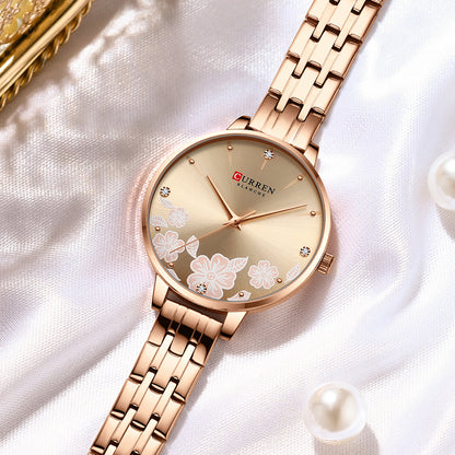 CURREN Fashion Women Watches Stainless Steel, Ultra Thin Quartz Watch for Women, Elegant Romantic Clock, Montre Femme