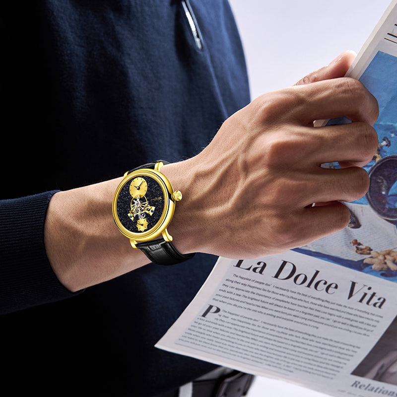 Men Mechanical Watch Shanghai Movement Dome Mirror Sapphire Crystal Luxury Tourbillon Leather Strap 5