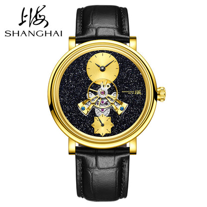 Men Mechanical Watch Shanghai Movement Dome Mirror Sapphire Crystal Luxury Tourbillon Leather Strap 8