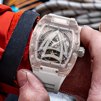 Luxury PINDU Men Mechanical Watch, Skeleton Design, Sapphire Glass, Waterproof Stainless Steel Automatic Wristwatch