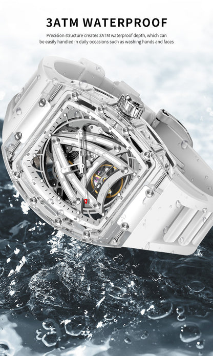 Luxury PINDU Men Mechanical Watch, Skeleton Design, Sapphire Glass, Waterproof Stainless Steel Automatic Wristwatch