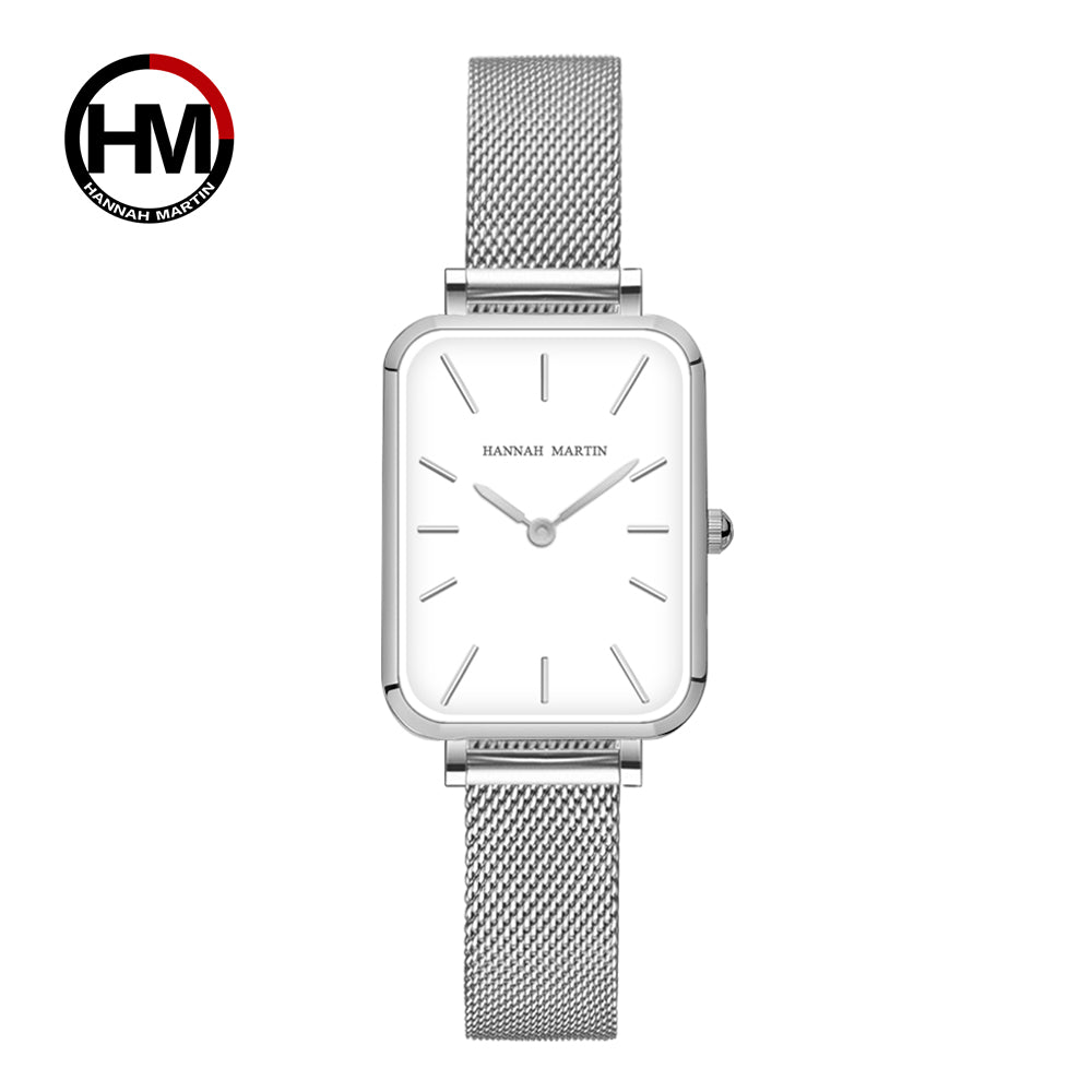 Rose Gold Square Women Mesh Strap Watch, Stainless Steel Case, Simple Fashion Japanese Movement Watch