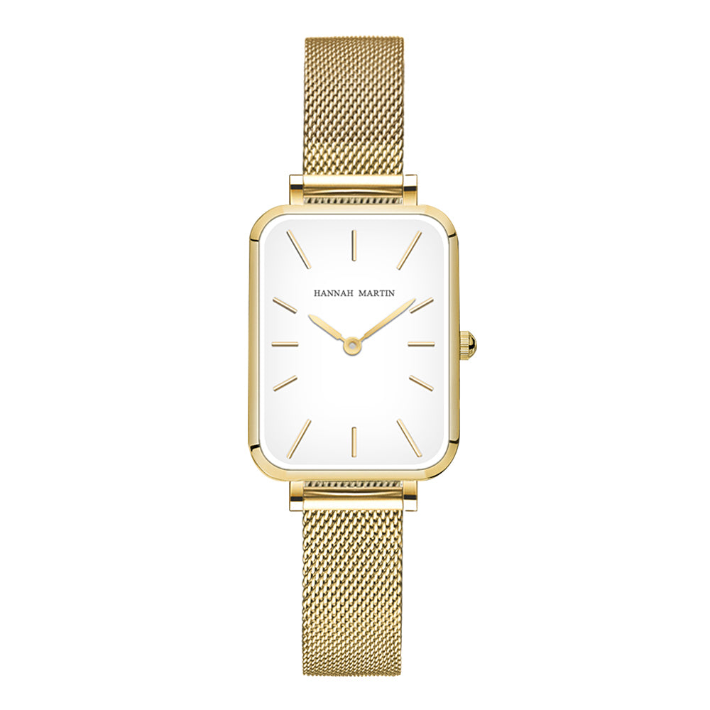 Rose Gold Square Women Mesh Strap Watch, Stainless Steel Case, Simple Fashion Japanese Movement Watch