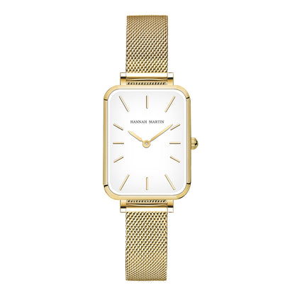 Rose Gold Square Women Mesh Strap Watch, Stainless Steel Case, Simple Fashion Japanese Movement Watch