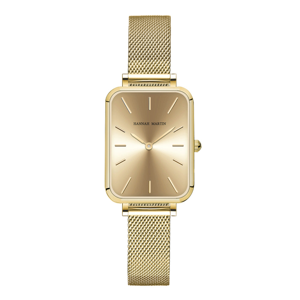 Rose Gold Square Women Mesh Strap Watch, Stainless Steel Case, Simple Fashion Japanese Movement Watch