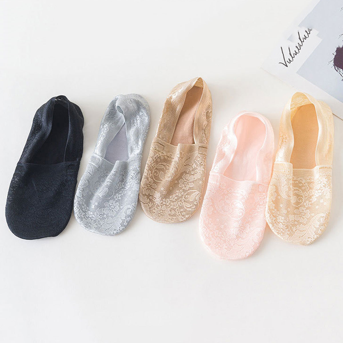 Women Summer Lace Invisible Socks Boat Mesh Thin Low Cut Socks With Silicone Grip AntiSlip No Show  5