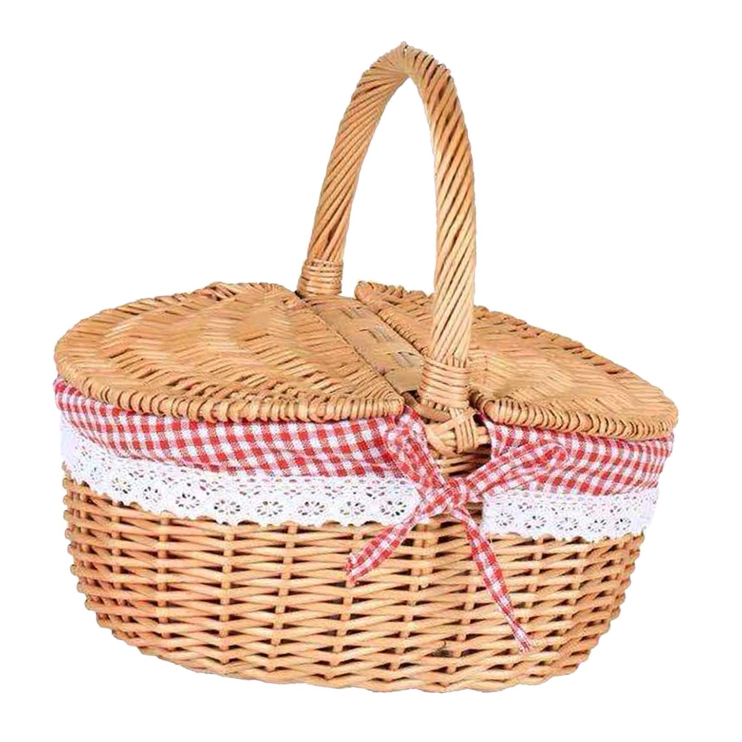 Sturdy Wicker Picnic Basket with Removable Washable Lining, Double Lid Handle Picnic Hamper for Beach, Hiking & Outdoor