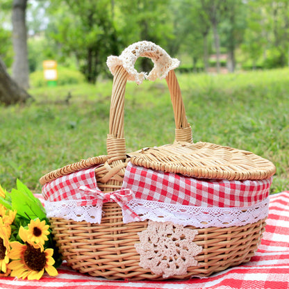Sturdy Wicker Picnic Basket with Removable Washable Lining, Double Lid Handle Picnic Hamper for Beach, Hiking & Outdoor