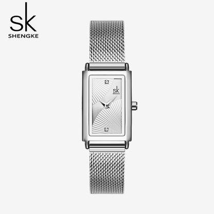 Delicate Rectangle Dial Gold Slim Watch for Women, Mesh Strap Waterproof Quartz Women's Elegant Timepiece