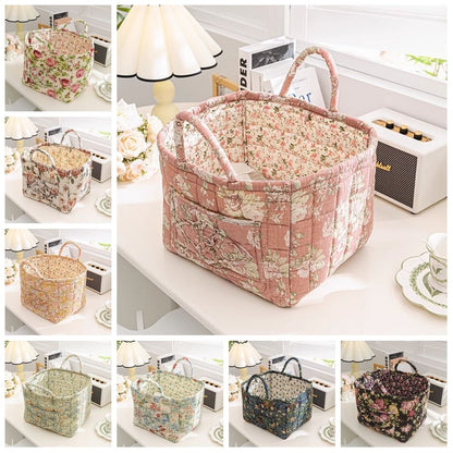Elegant Pastoral Style Fabric Storage Basket, Washable, Foldable Sundries Organizer for Clothes, Stackable Picnic Basket