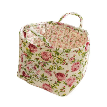 Elegant Pastoral Style Fabric Storage Basket, Washable, Foldable Sundries Organizer for Clothes, Stackable Picnic Basket