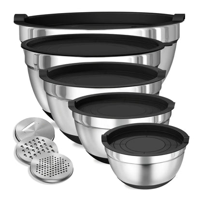 8 Piece Stainless Steel Mixing Bowls with Airtight Lids – Non Slip Base Stackable Nesting Design Dishwasher Safe