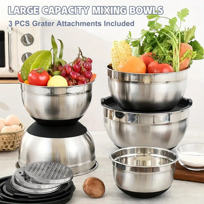 8 Piece Stainless Steel Mixing Bowls With Airtight Lids  Non Slip Base Stackable Nesting Design Dis 1
