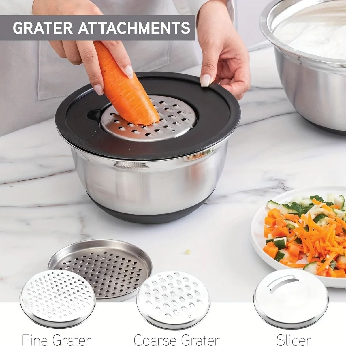8 Piece Stainless Steel Mixing Bowls With Airtight Lids  Non Slip Base Stackable Nesting Design Dis 2