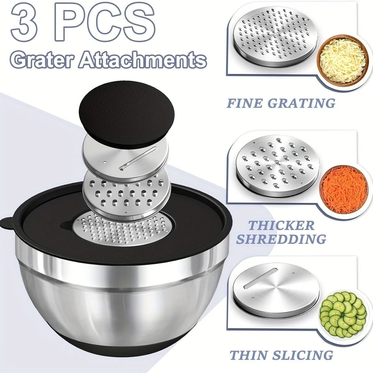 8 Piece Stainless Steel Mixing Bowls With Airtight Lids  Non Slip Base Stackable Nesting Design Dis 4