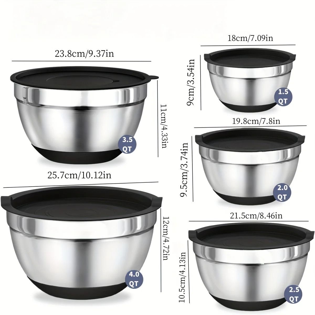 8 Piece Stainless Steel Mixing Bowls With Airtight Lids  Non Slip Base Stackable Nesting Design Dis 5