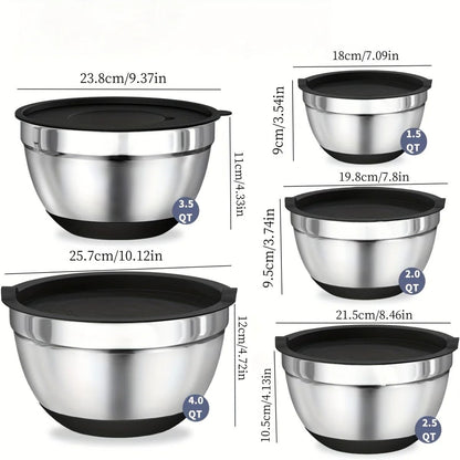 8 Piece Stainless Steel Mixing Bowls With Airtight Lids  Non Slip Base Stackable Nesting Design Dis 5
