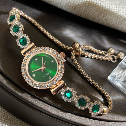 Fashion Style Quartz Watch for Women, Color Imitation Gemstone, Pullable Bracelet Girls Gift Stylish Wristwatch