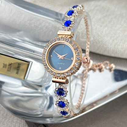 Fashion Style Quartz Watch for Women, Color Imitation Gemstone, Pullable Bracelet Girls Gift Stylish Wristwatch