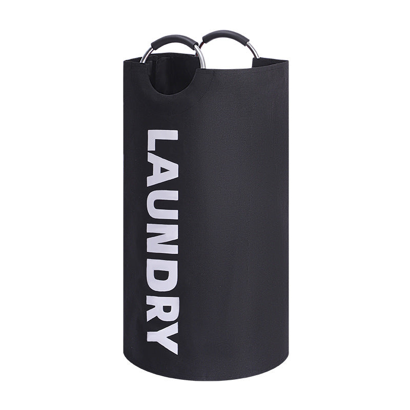 Large Waterproof Laundry Basket Foldable, Contemporary Round Polyester Blend Hamper with Aluminum Handles for Bathroom