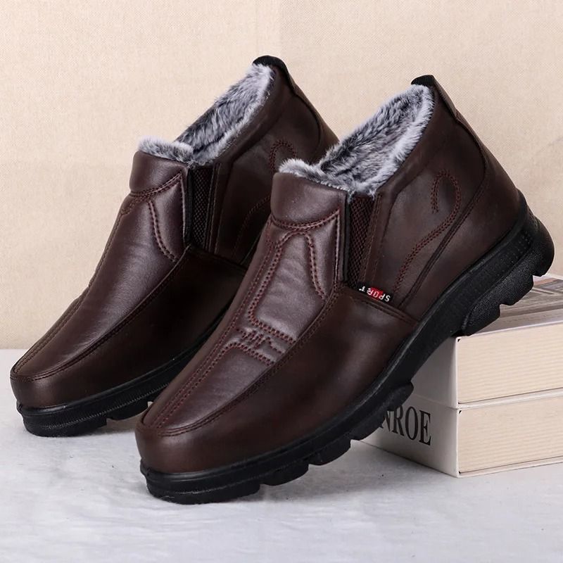 Mens Winter Waterproof Leather Snow Boots With Non Slip Sole And Warm Cotton Lining 2