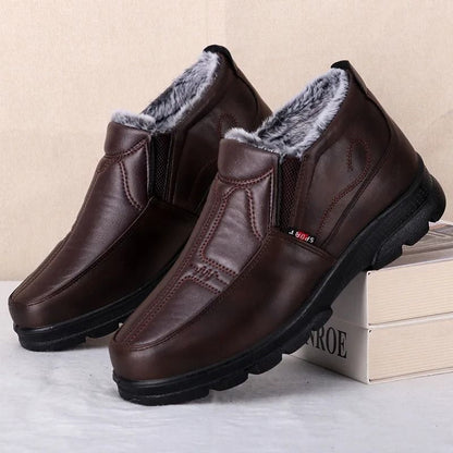 Mens Winter Waterproof Leather Snow Boots With Non Slip Sole And Warm Cotton Lining 2