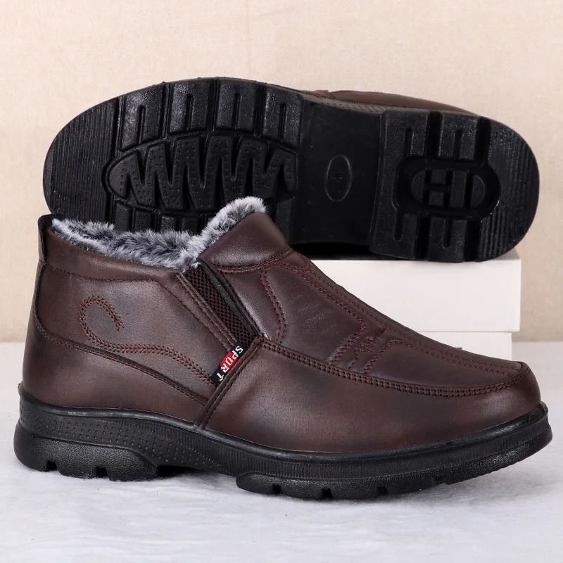 Mens Winter Waterproof Leather Snow Boots With Non Slip Sole And Warm Cotton Lining 4