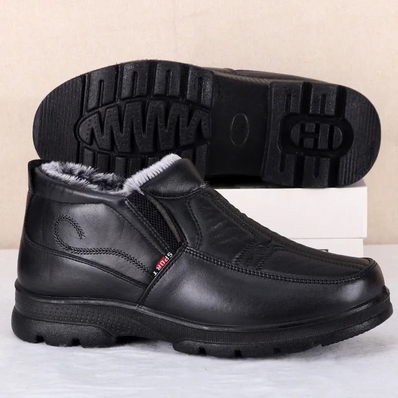 Mens Winter Waterproof Leather Snow Boots With Non Slip Sole And Warm Cotton Lining 5